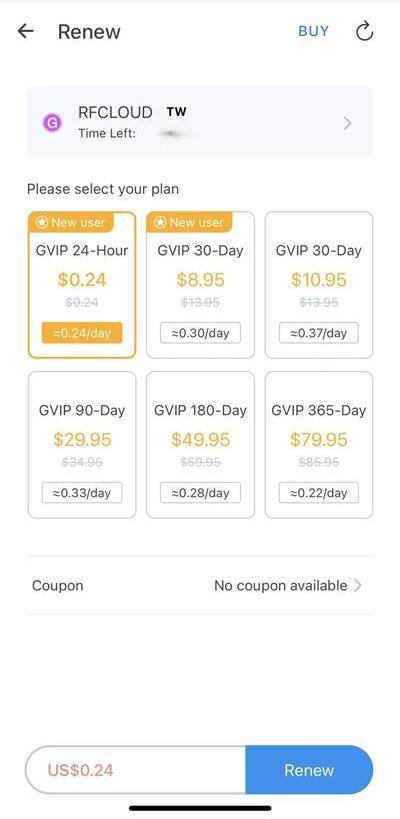 choose plan to renew redfinger cloud phone